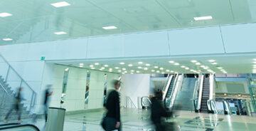 Fast paced view on building lobby entrance